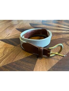 Coach Brown Leather + Tan Canvas Woven Belt 36” Brass Buckle #3880